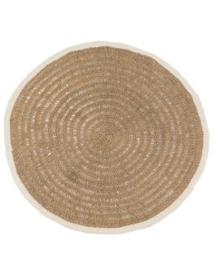 Tapis rond jonc de mer et coton - Blanc naturel - 150