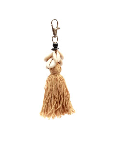 Porte-clés à pompon en cauris - Mocca
