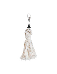 Porte-clés à pompon en cauris - Blanc