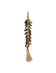 Porte-clés en raphia et coquillages - noir naturel