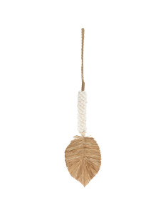 Pendentif pompon en coquillage et raphia - Blanc naturel