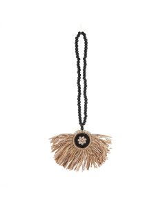 Pendentif décoration couronne en raphia - noir naturel