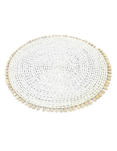 Set de table en jonc de mer et coquillages - Blanc