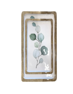 PLATEAU RECTANGLE BLANC FEUILLE EUCALYPTUS PM 