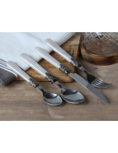 SET DE 4 COUVERTS AVEC DECOR ARGENT MANCHE NACRE BEIGE 